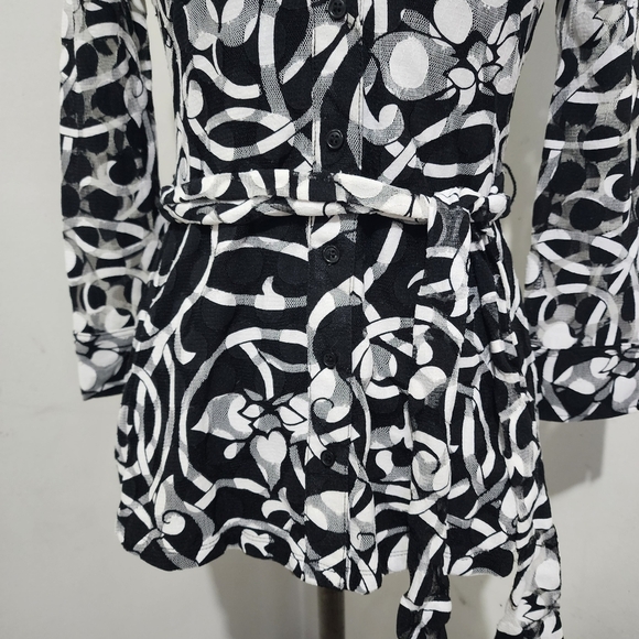 INC International Concepts Black White Betlted Button Blouse Shirt - Picture 5 of 8